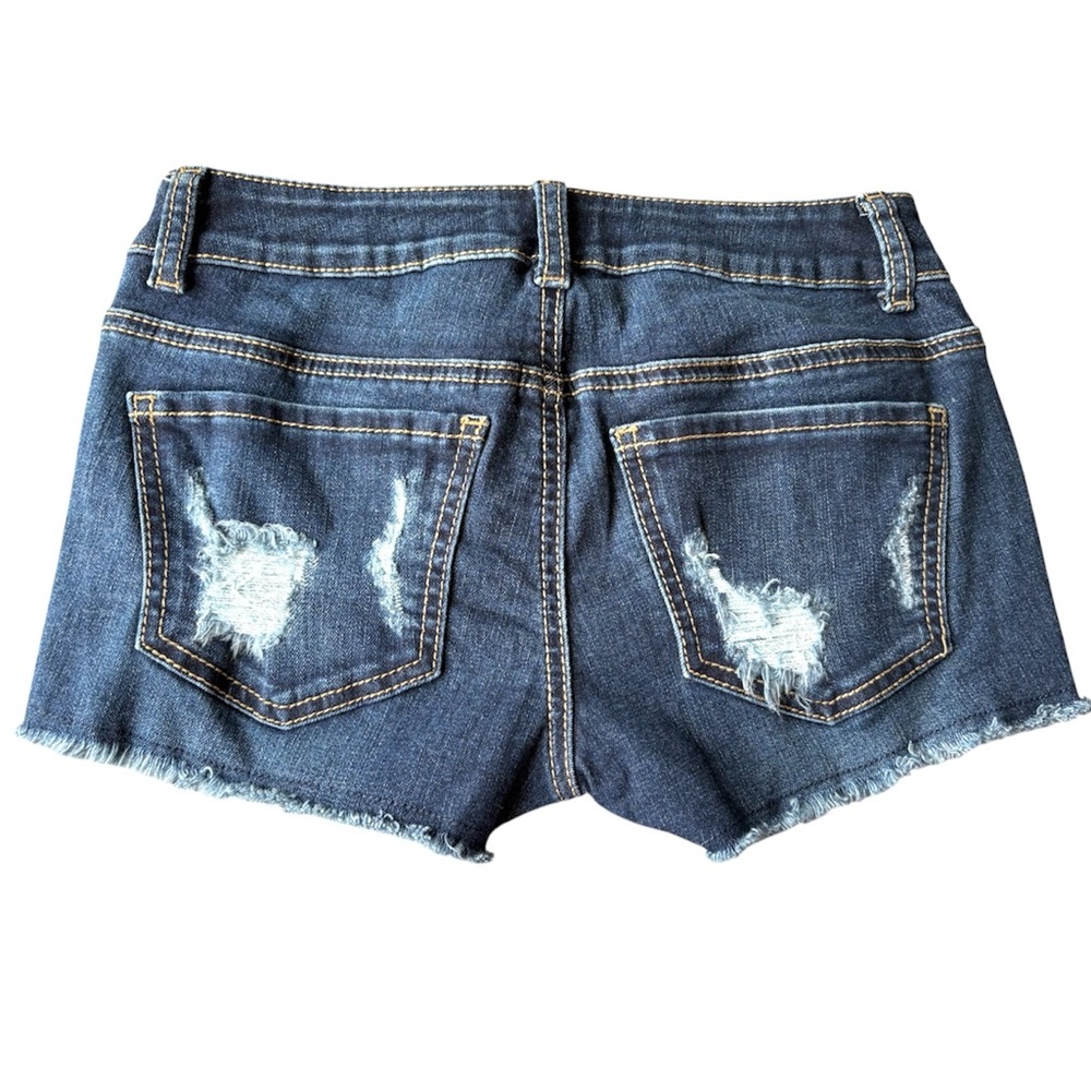 Project Indigo Woman’s Small Blue Denim Low Rise Shorts With Lace Up Details - Picture 2 of 5